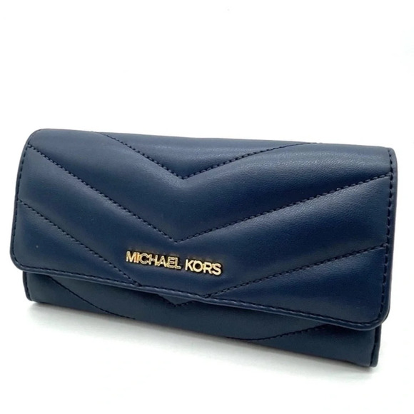 Michael Kors Large Trifold Wallet Navy Blue - Picture 1 of 9